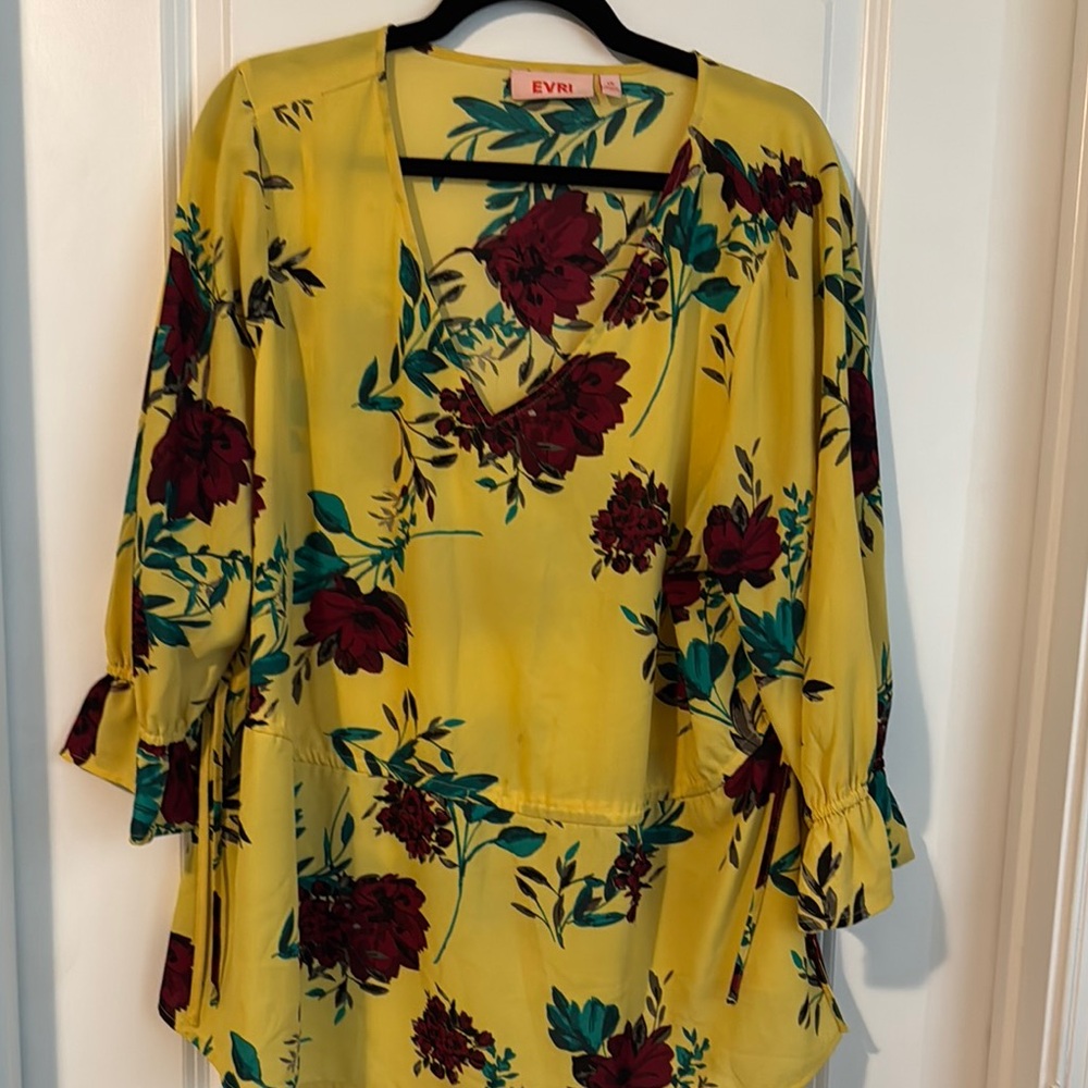 EVRI Yellow Ruffled 3/4 Sleeve Blouse